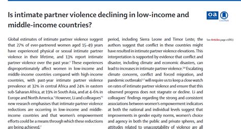 Is Intimate Partner Violence Declining In Low Income And Middle Income