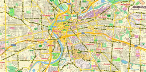 Dayton Springfield Ohio Us Map Vector Exact City Plan Low