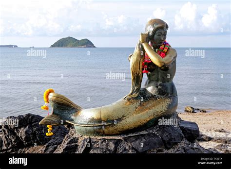 Sculpture Of A Mermaid At Samila Beach In Songkhla Thailand Southeast