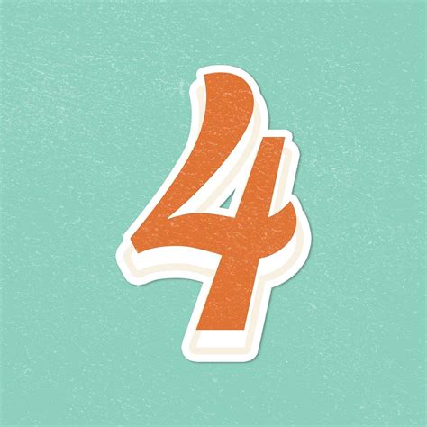 Four 4 Retro Bold Font Typography And Lettering Sticker Free Image By