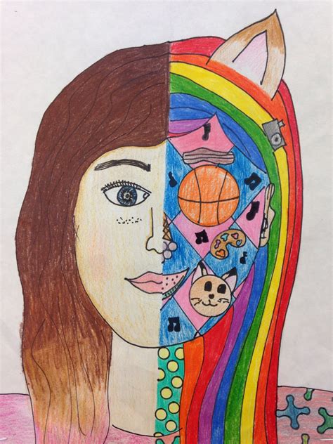 Split Face Self Portrait Art Drawings For Kids