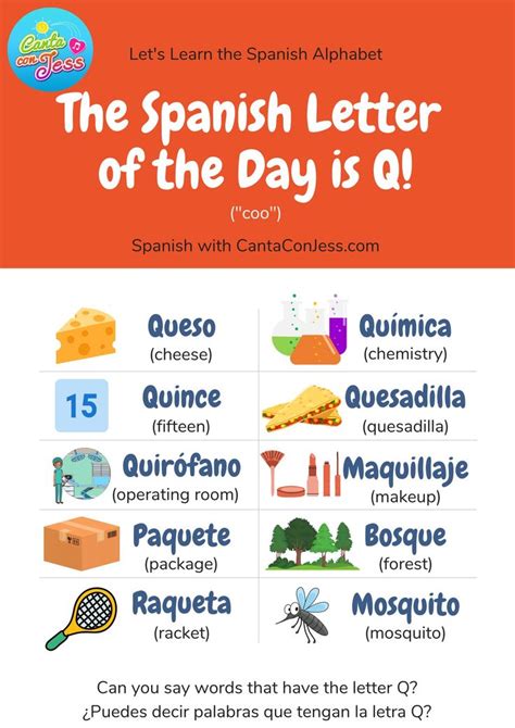 Spanish Words With Q Spanish Alphabet Vocabulary Words With Q Spanish Words Spanish Alphabet