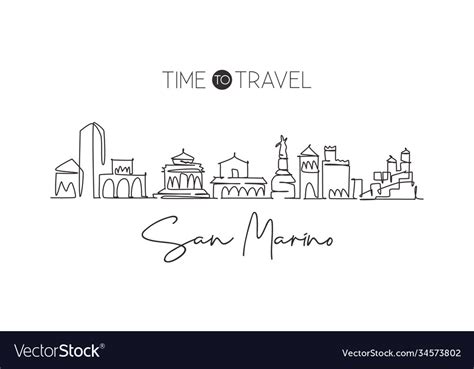 Single Continuous Line Drawing San Marino City Vector Image