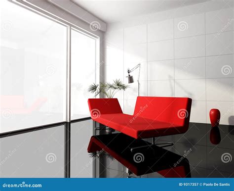 Minimal Red And White Living Room Stock Illustration Illustration Of