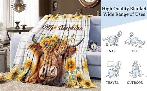 Paready Highland Cow Sunflower Blanket Cow Print Throw Blanket Soft