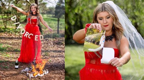 woman celebrates divorce with a photoshoot burns wedding dress and photos with ex viral news