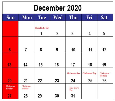 List Of December Holidays 2020 December 2020 Calendar With Holidays Date