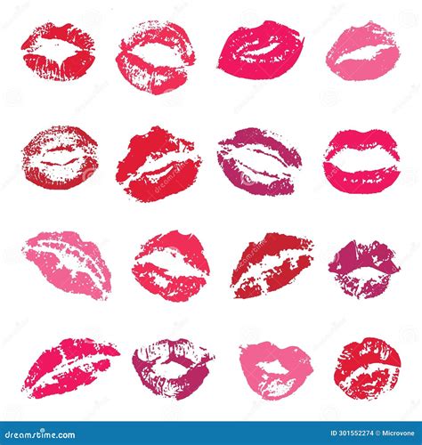 Lipstick Kisses Isolated Red Female Kiss Grunge Elements Design Stock Illustration