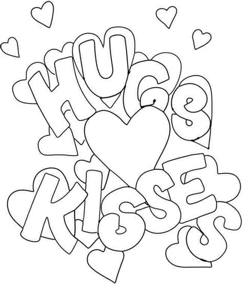Hugs And Kisses Valentine Coloring Pages Printable Valentines Coloring