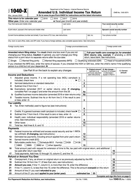 Irs 1040 X 2020 Fill And Sign Printable Template Online Us Legal Forms