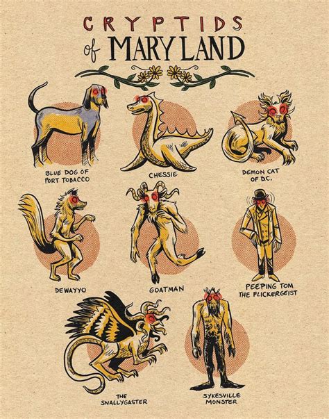 Famous Cryptids Of Maryland Print Etsy Mythical Creatures Art
