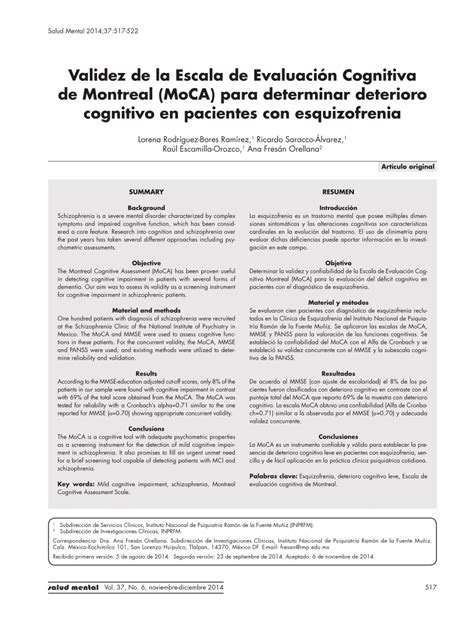 PDF Validity Of The Montreal Cognitive Assessment Scale MoCA For