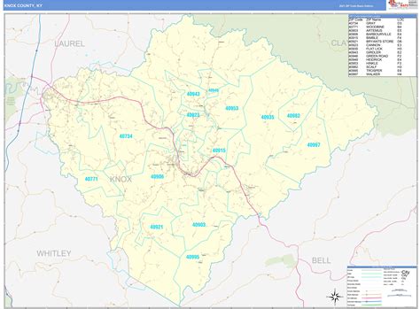 Knox County Ky Zip Code Wall Map Basic Style By Marketmaps Mapsales