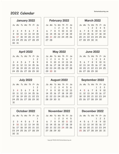 2022 Calendar Printable One Page One Page Calendar Free Printable