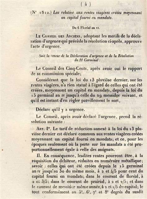 Loi Du 11 Germinal An Xi - Résolution du 1 avril 1798 (11 germinal an 6) - loi-1798-04-01