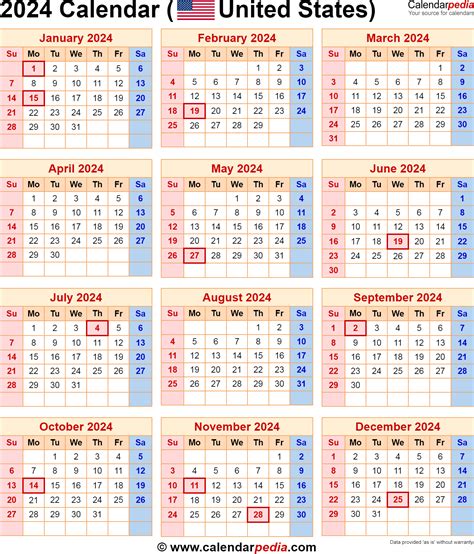 United States Calendar 2024 Amil Maddie