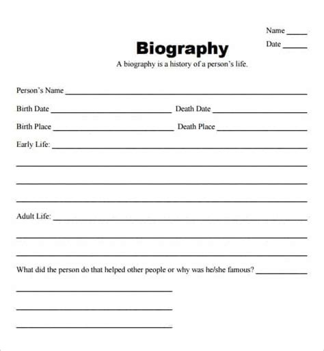 Biography Template For Students Free Printable Templates