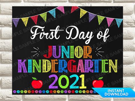 First Day Of Junior Kindergarten Sign First Day Of School Etsy