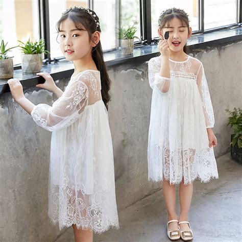 Girls Lace Dress Summer Princess Party Embroidery White