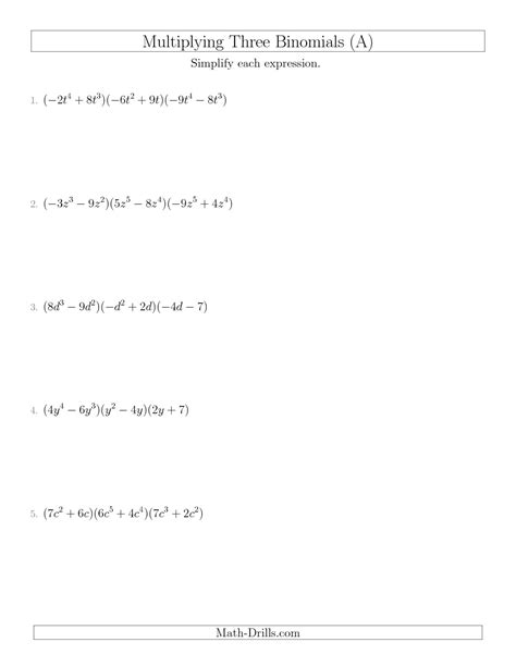 11 Best Images Of Multiplying Binomials Worksheet Polynomials