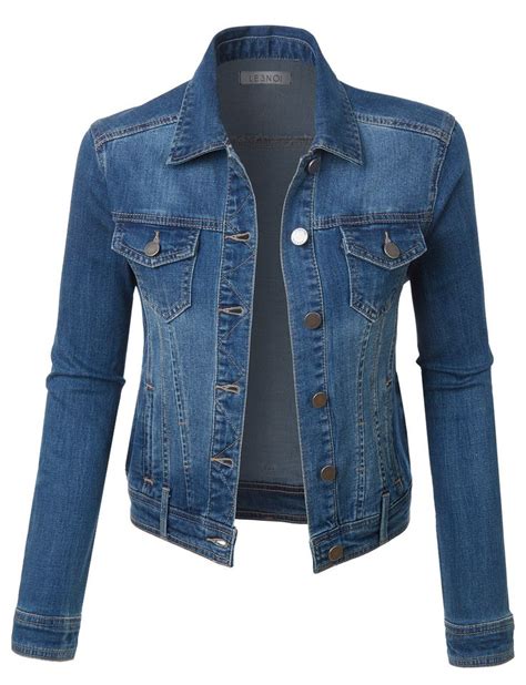 le3no womens classic vintage long sleeve denim jean jacket long