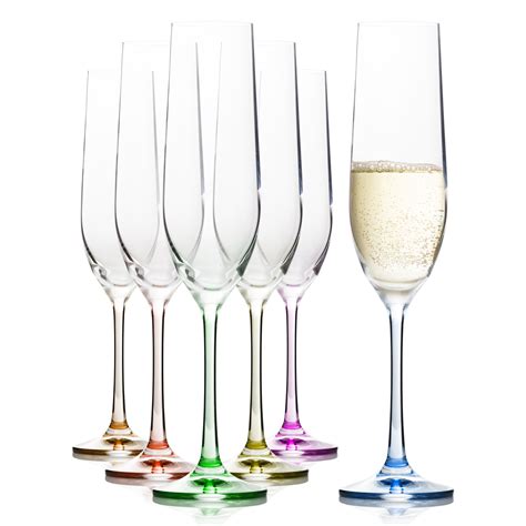 Rainbow Champagne Flutes Set Of 6 6 4 Oz Crystal Decor