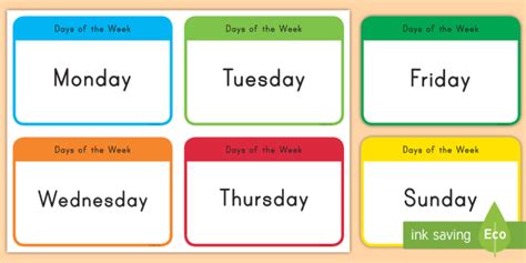 Days Of The Week Flash Cards Teacher Made