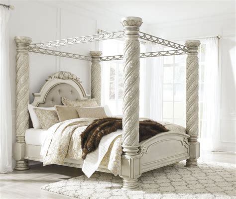 Cassimore North Shore Pearl Silver King Upholstered Poster Canopy Bed