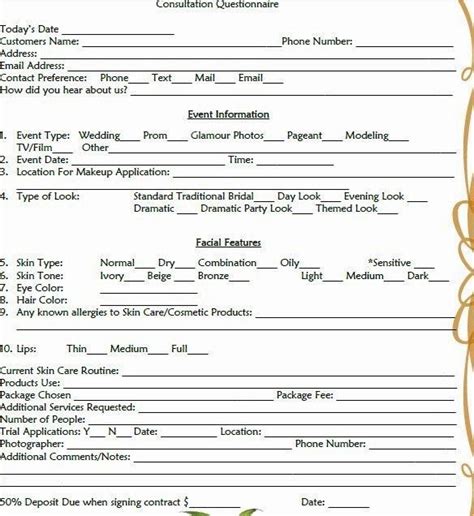 Esthetician Client Consultation Form Template Unique Makeup Consultation Form Template Makeup