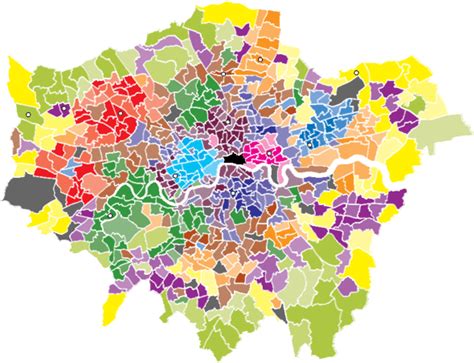 Colour Coded Map Of London Depicting Council Wards Organised Into 12