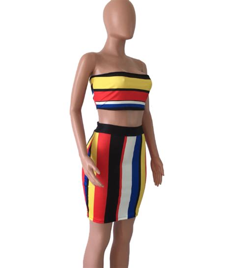colombian fashion style colorful two piece striped tight skirt latin trends gotita brands