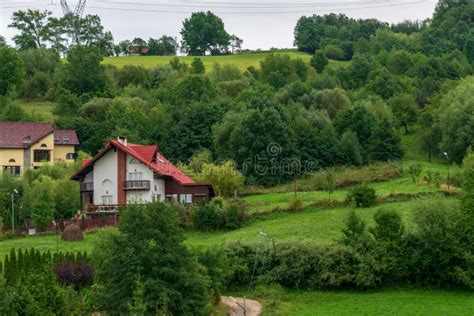 Modern Houses On The Hills From Bran Brasov Romania Stock Photo