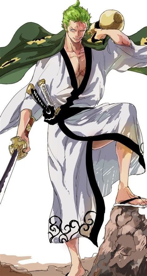 Zoro White Kimono One Piece Topi Jerami Gambar Anime
