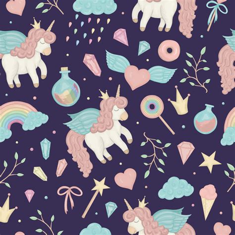 Vector Seamless Pattern With Cute Watercolor Style Unicorns Rainbow