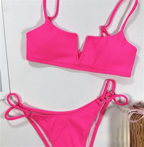 Bikinx Brazilian Micro Thong Bikini Set Deep V Sheer Female Swimsuit
