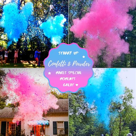 Gender Reveal Confetti Powder Cannon 2 Blue 2 Pink Poppers Smoke Powder Confetti Sticks