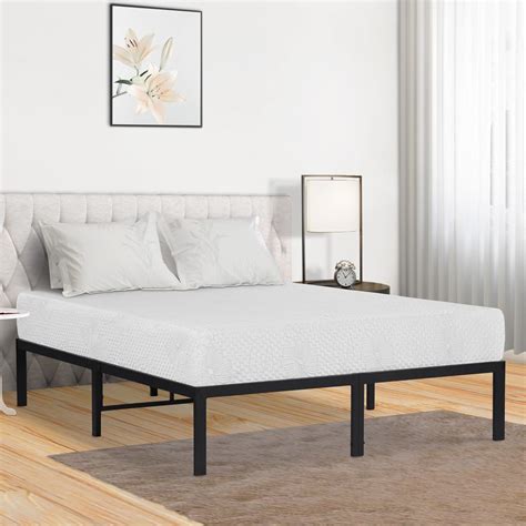 olee sleep vc14bx05q 2 14 inch platform steel wooden slat support，quenn size bed