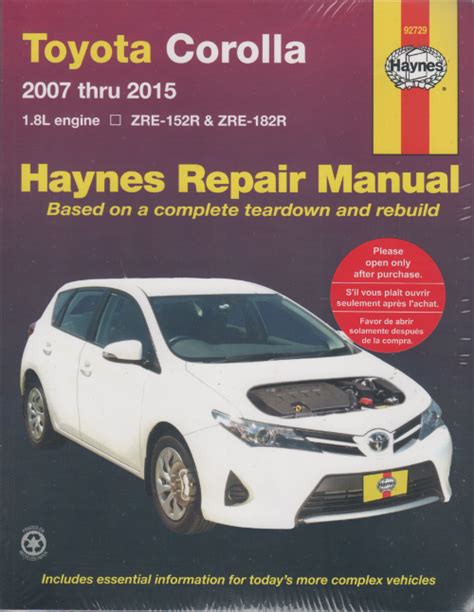 Toyota Corolla 2007 2015 Haynes Service Repair Manual Sagin Workshop