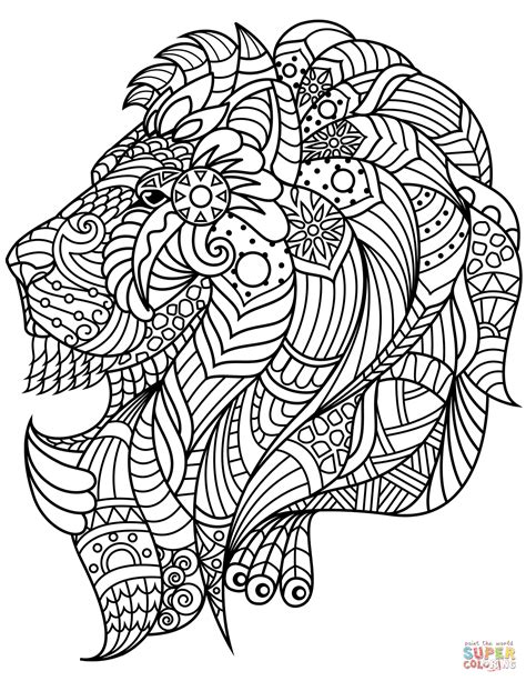 Mandala, zentangle / 曼荼羅, ゼンタングル. Lion Head Zentangle coloring page | Free Printable ...