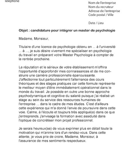 Lettre De Motivation Université Master Psychologie