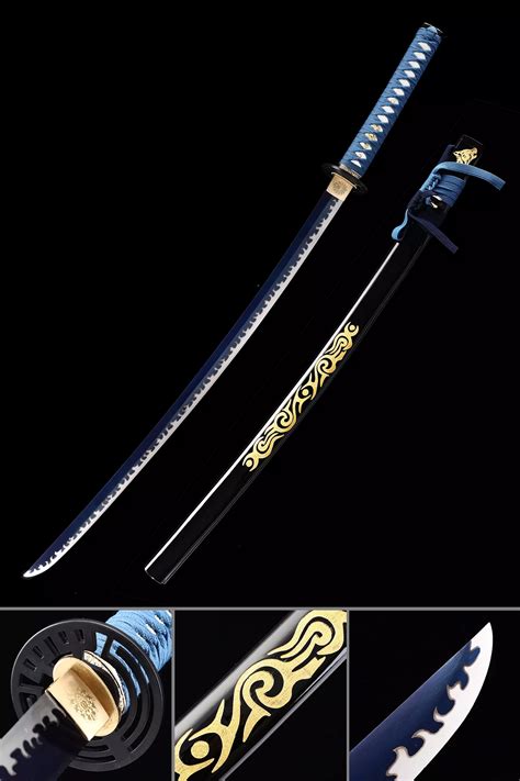 Blue Blade Katana Handmade Japanese Samurai Sword Full Tang With Blue