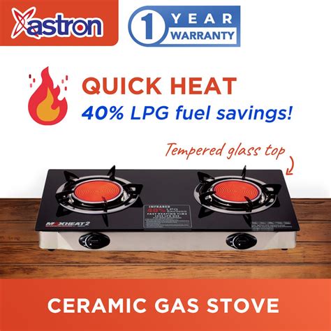 Astron Maxheat2 Double Burner Ceramic Gas Stove With Tempered Glass Top