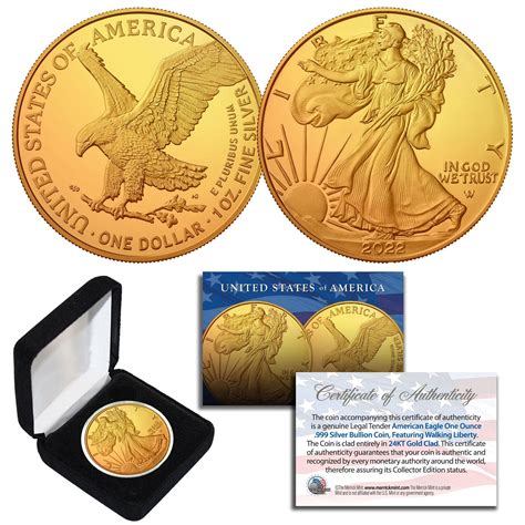 Buy 2022 1 Oz 999 Fine Silver American Eagle 1 Coin 24k Gold Gilded