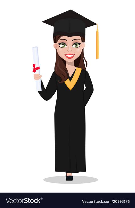 Student Graduation Cartoon Character With Diploma Vector Image