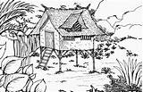 Coloring Forest Native Bamboo Cabin Children Popular Coloringhome sketch template
