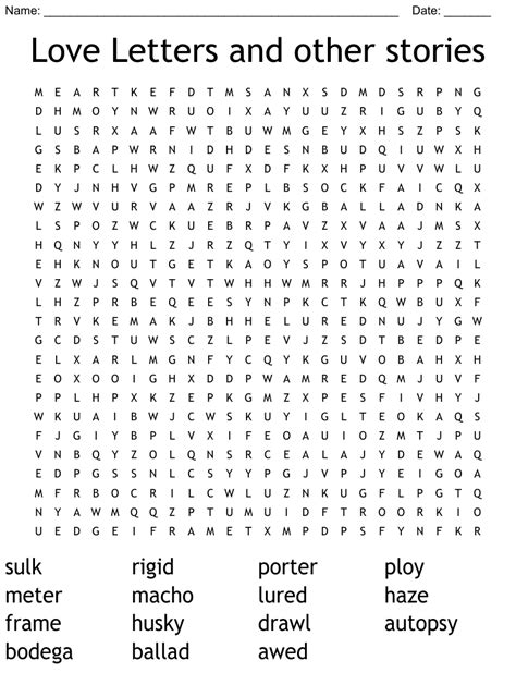 Love Letters And Other Stories Word Search WordMint