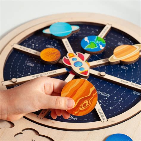 Montessori Toys Wooden Solar System Puzzle Space Busy Board Sensory