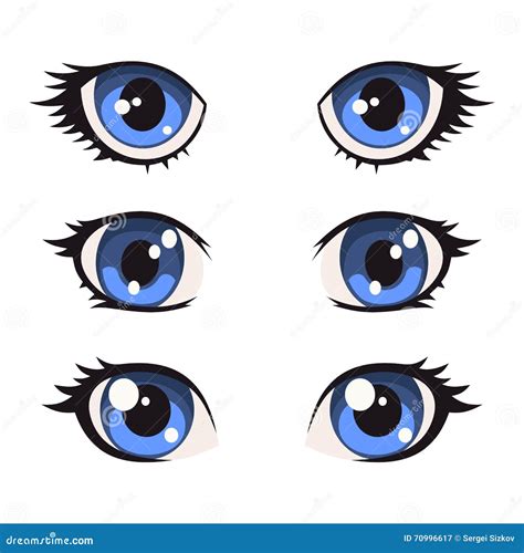 Ojos Azules Del Animado De La Historieta Fijados Vector Ilustración Del