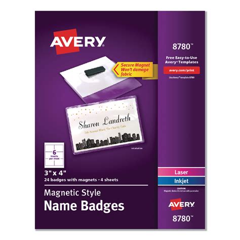 Avery Magnetic Style Name Badge Kit Horizontal 4 X 3 White 24pack