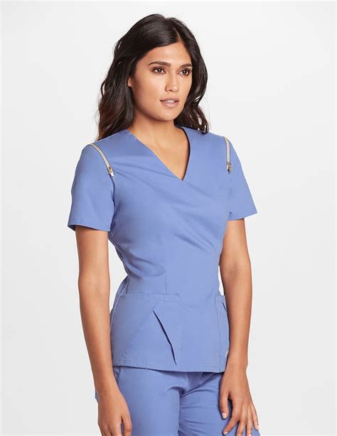 The Zipper Detail Top In Ceil Blue Medical Scrubs By Jaanuu